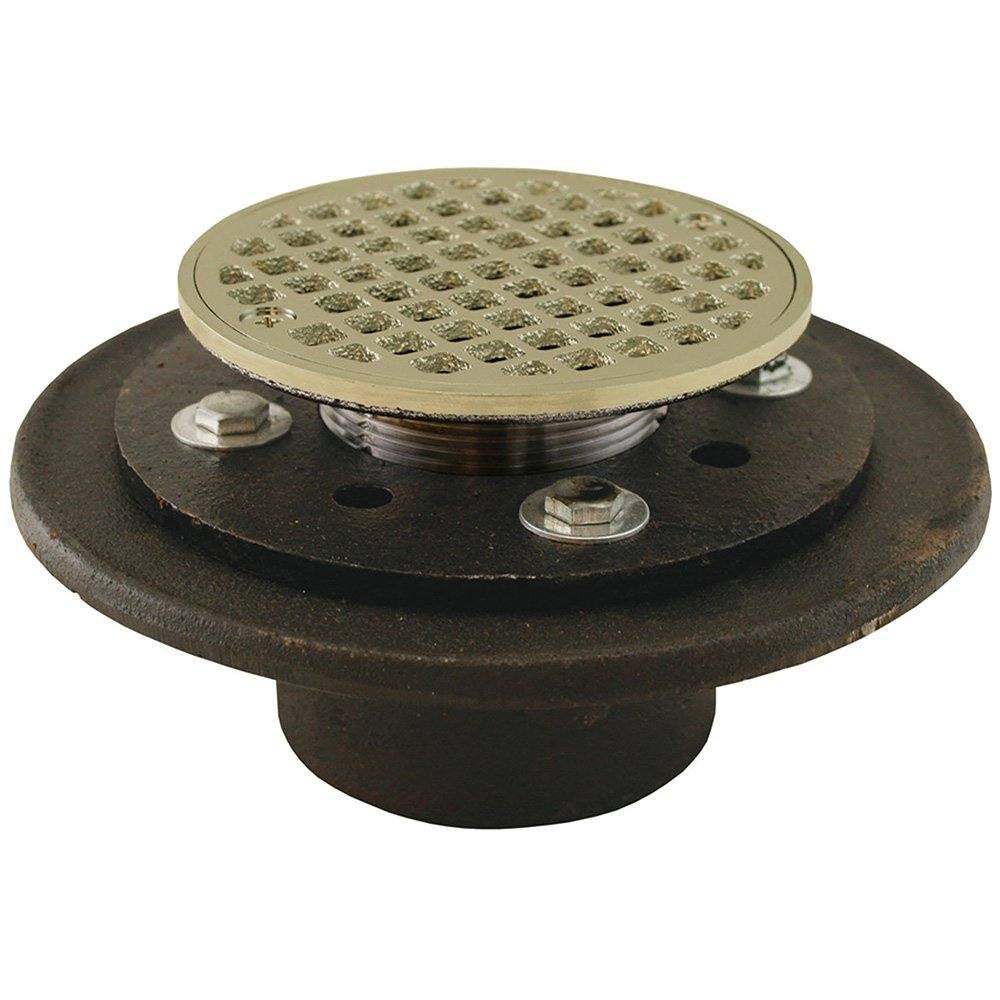 2x22 Inside Caulk Shower/Floor Drain with Polished Brass Cast Round Strainer N486