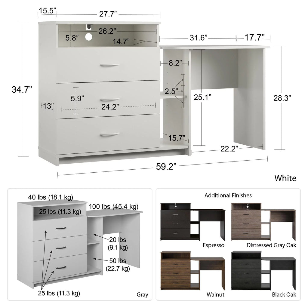 Espresso 3 in 1 Media Dresser and Desk Combo P625268