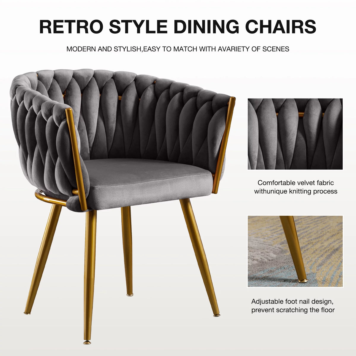 Velvet Dining Chairs Set of 2 Dark Grey S865