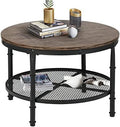 Small Round Coffee Table with Wood Top Metal Legs 2-Tier Grey P63567