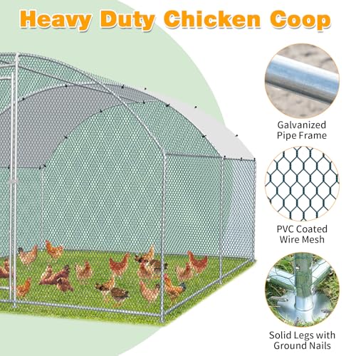 13×10FT Walk-in Galvanized Metal Chicken Coop with Waterproof Anti-UV Cover C50681