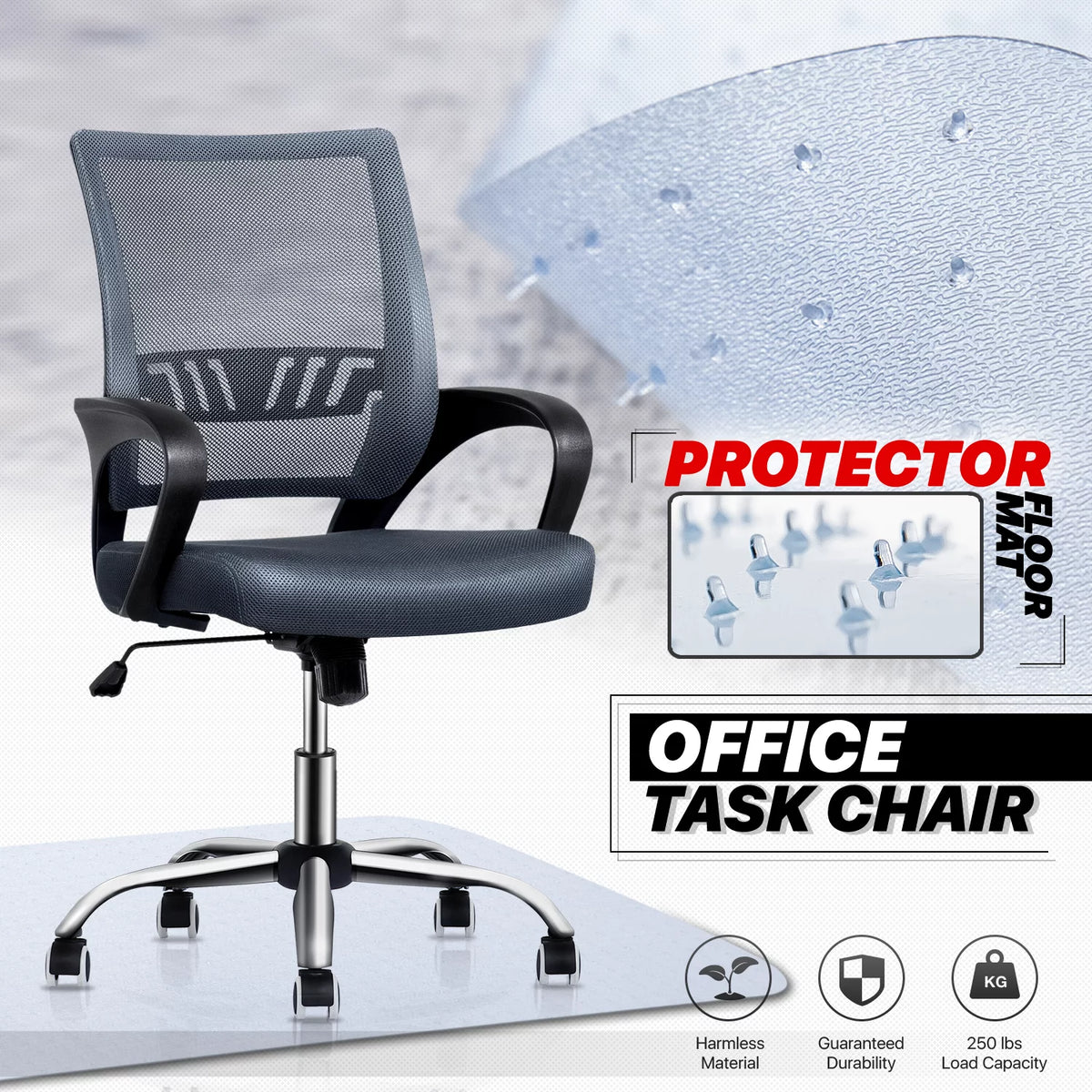 Grey Mesh Ergonomic Office Chair with Lumbar Support T25894