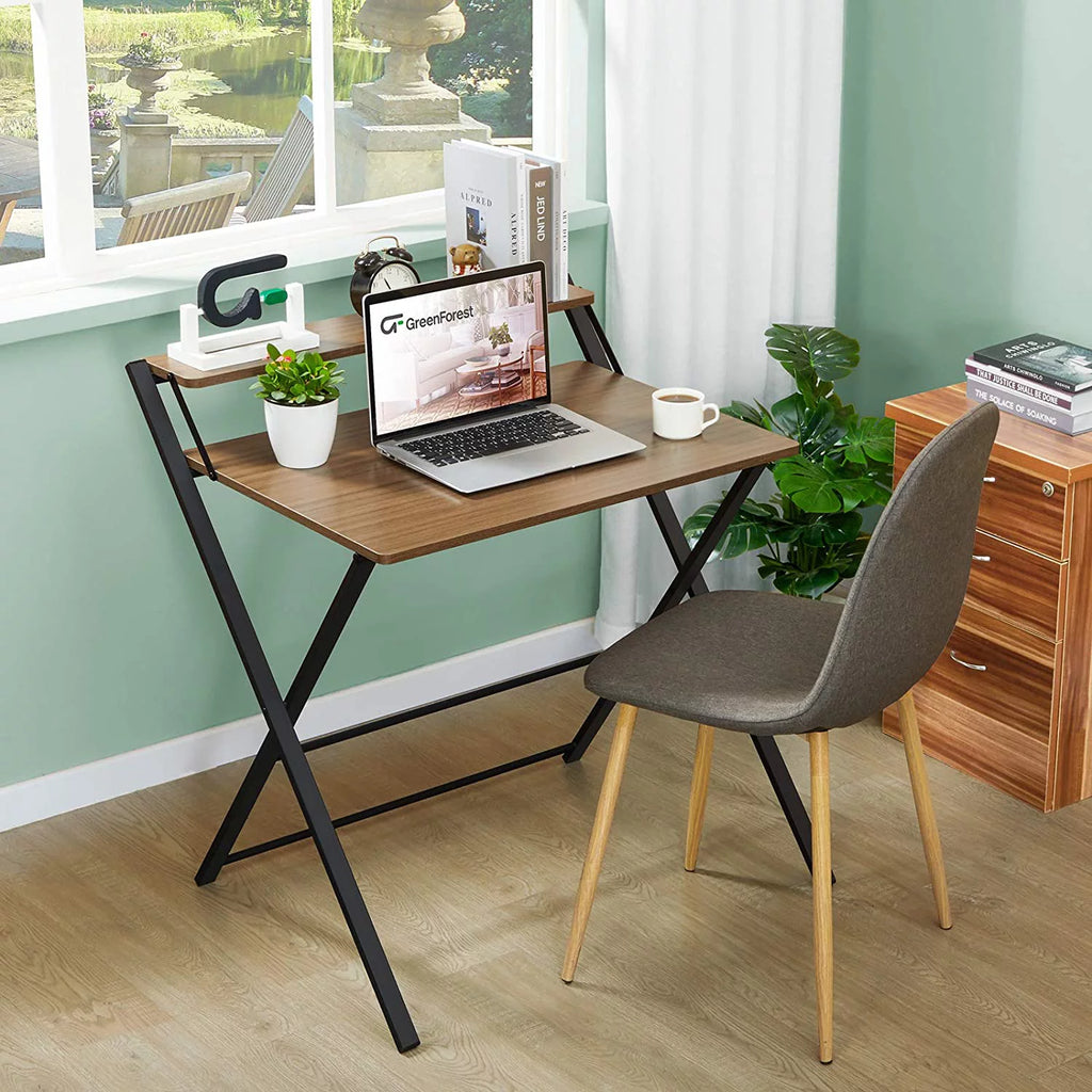 Folding Desk with 2-Tier Shelf 32 x 24.5 inch Y442