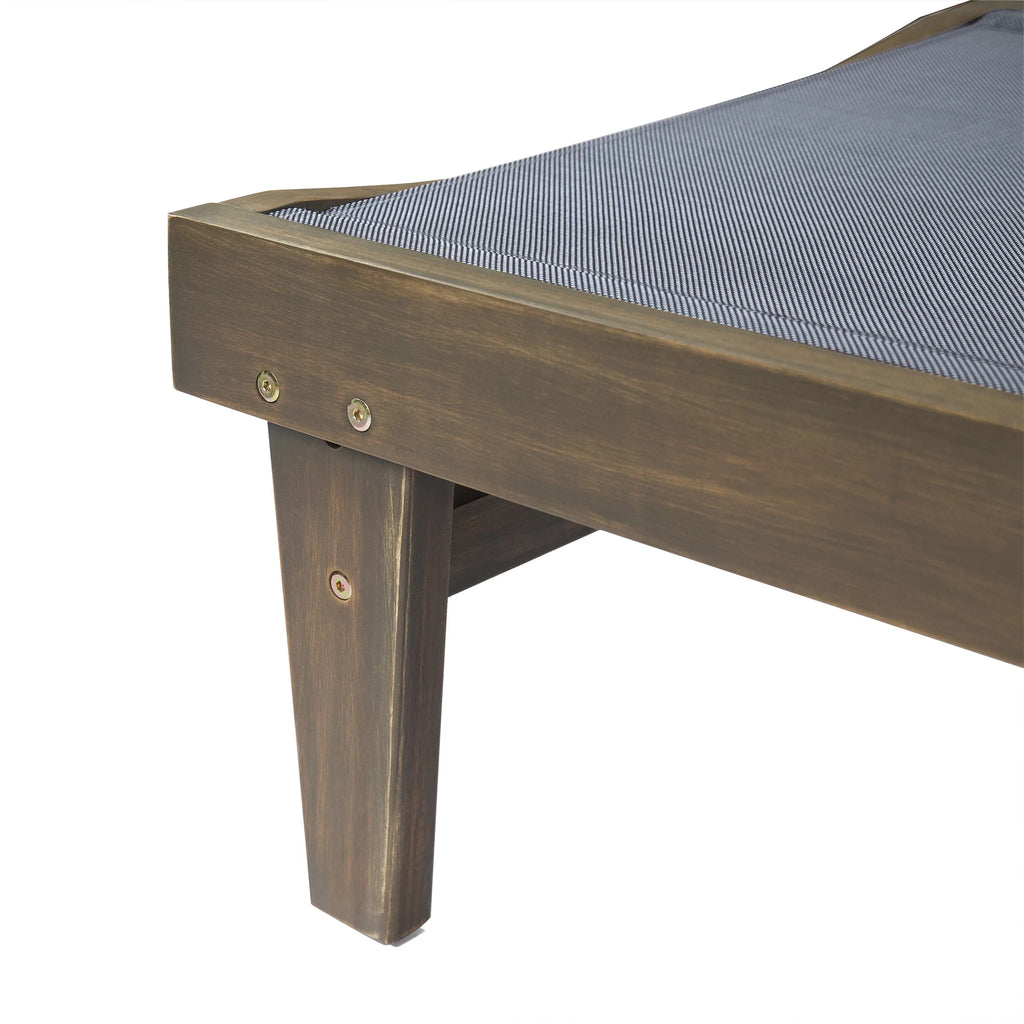 Gray Mesh and Acacia Wood Adjustable Chaise Lounge V18939