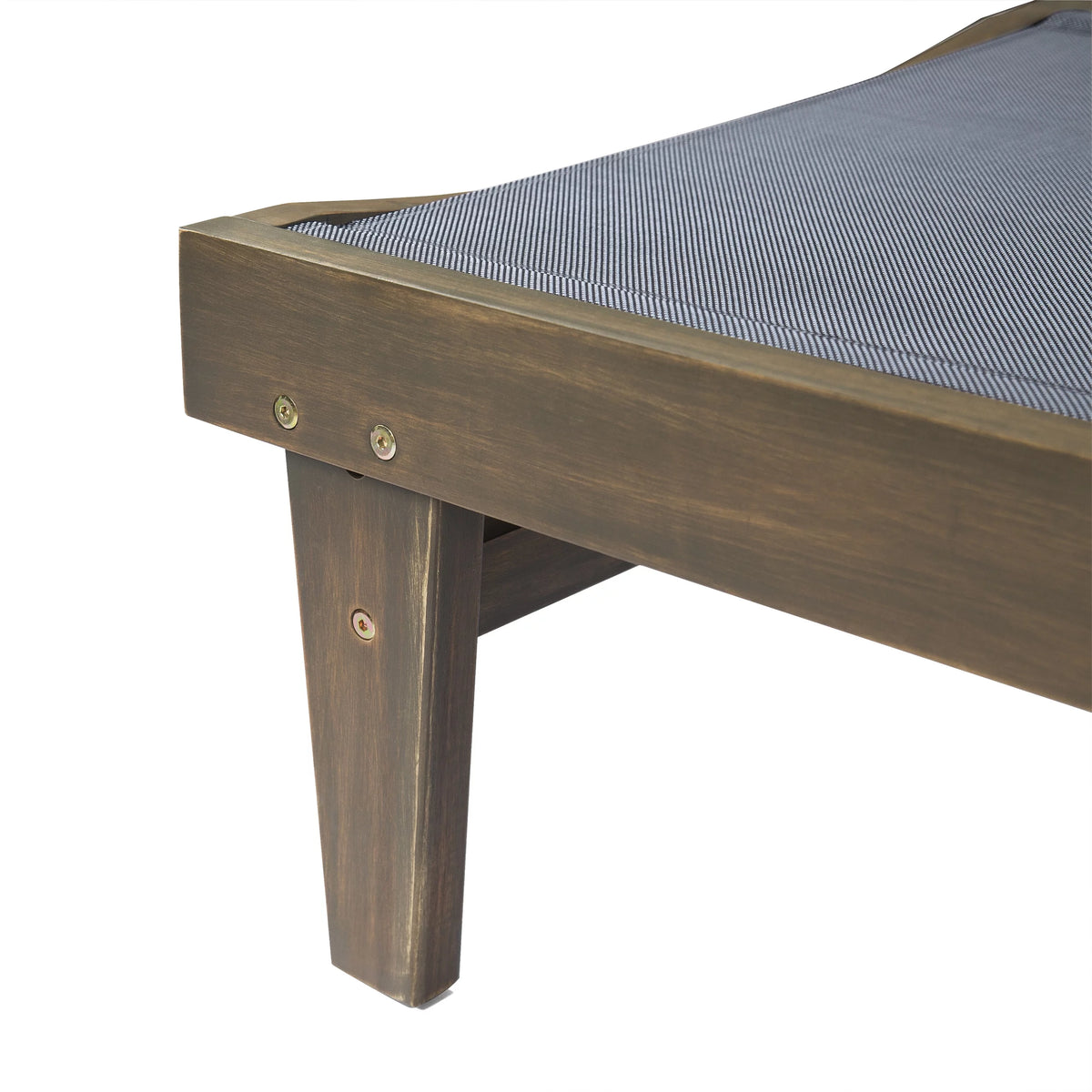 Gray Mesh and Acacia Wood Adjustable Chaise Lounge V18939