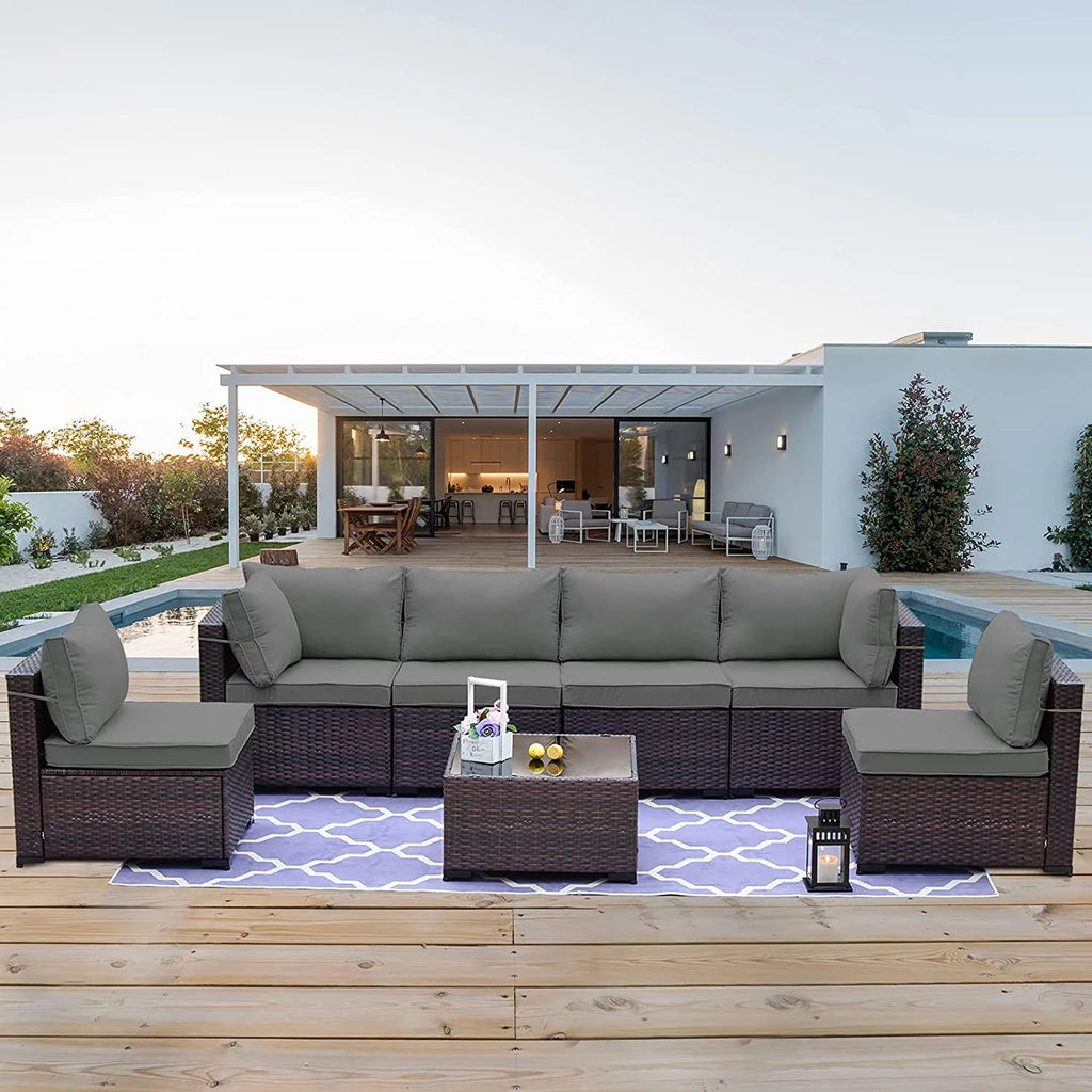 7 Piece All-Weather Wicker Outdoor Patio Furniture Set H545435