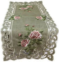 Table Runner with Pink Roses and Sage Green Burlap Linen Fabric, 70 x 15 inches Z63624