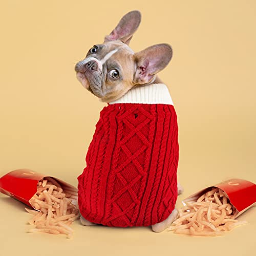 Small Dog Sweaters with Leash Hole Turtleneck Knitwear Red Medium V900935