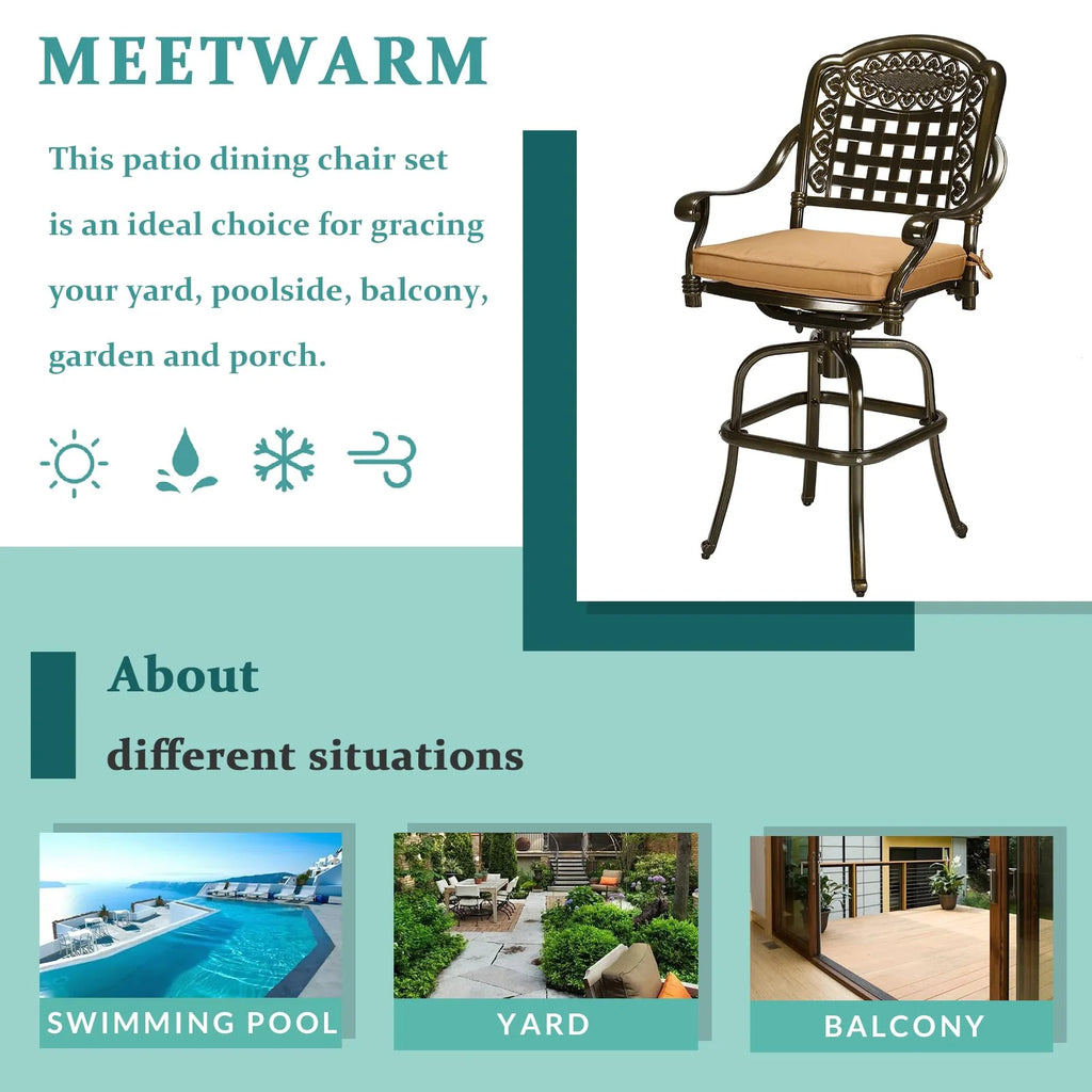 2 Piece Cast Aluminum Swivel Bar Stools with Cushions S923