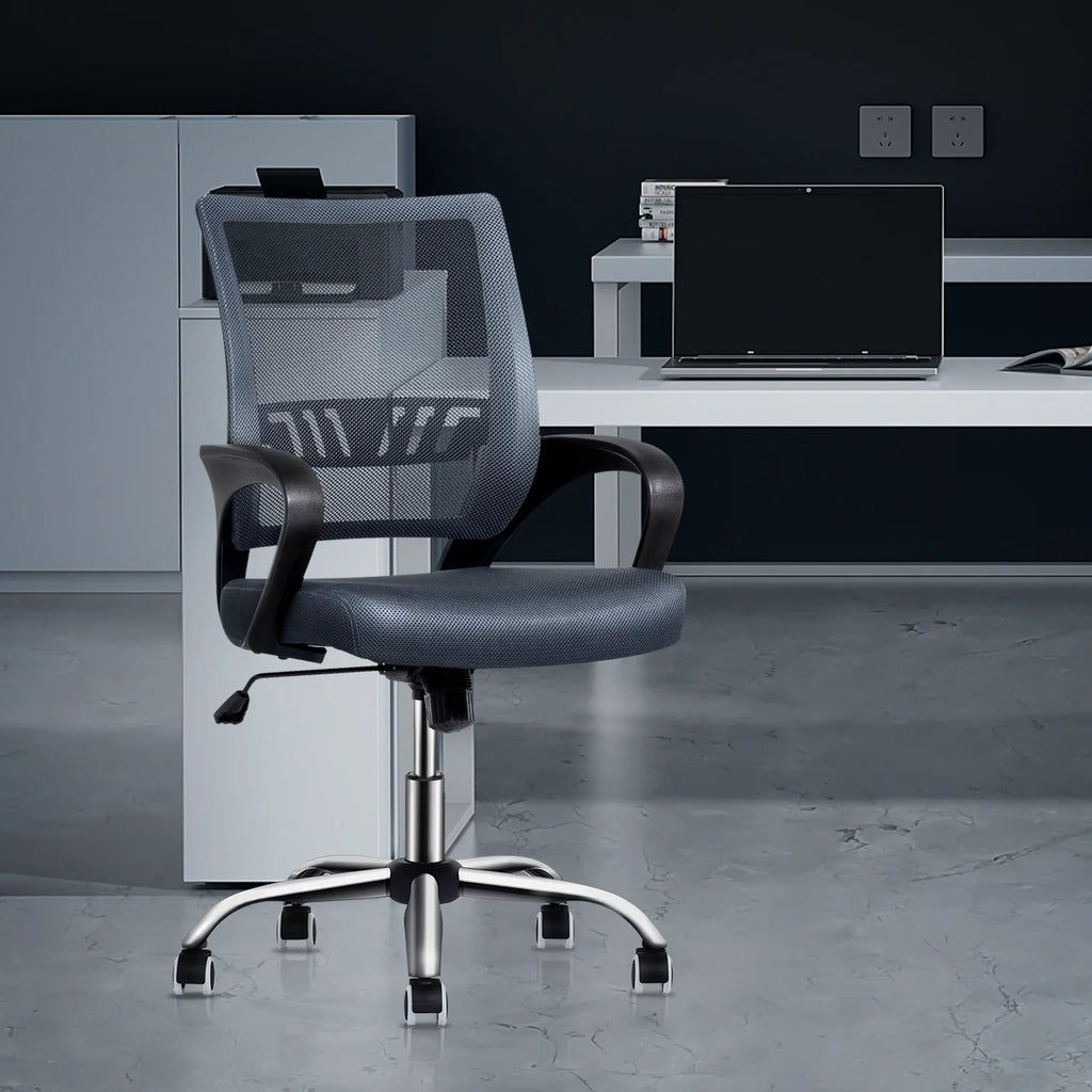Grey Mesh Ergonomic Office Chair with Lumbar Support T25894