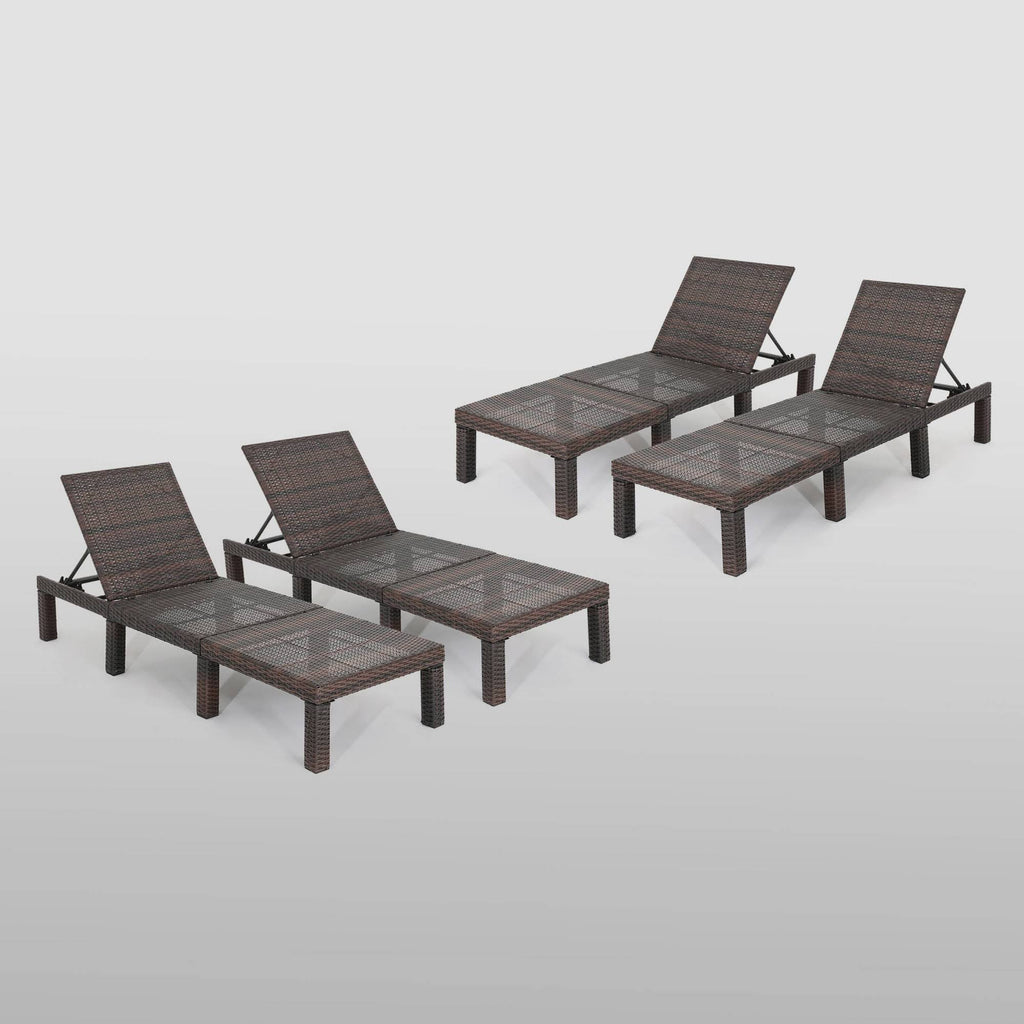 Brown Wicker Chaise Lounge Set of 4 R25187