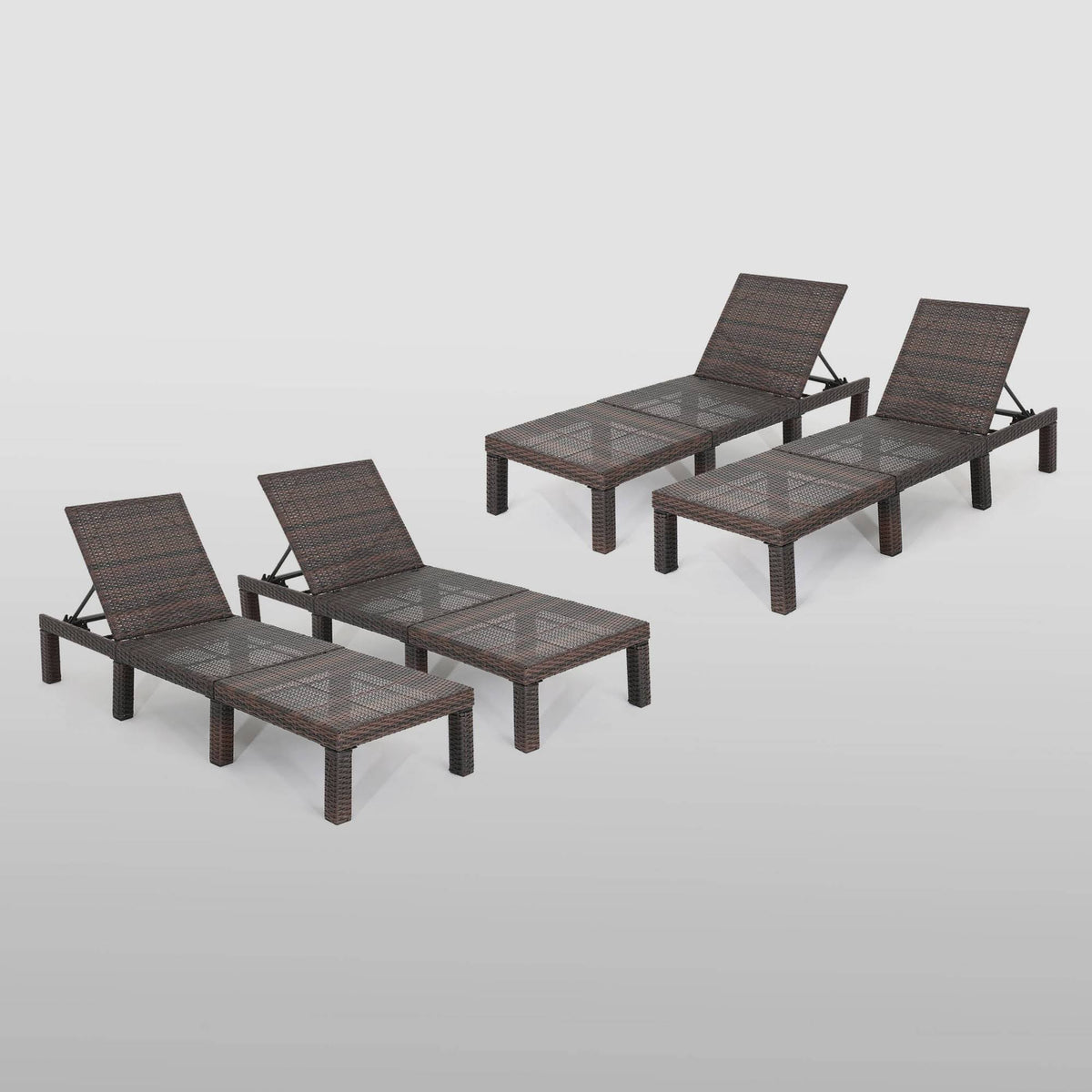 Brown Wicker Chaise Lounge Set of 4 R25187