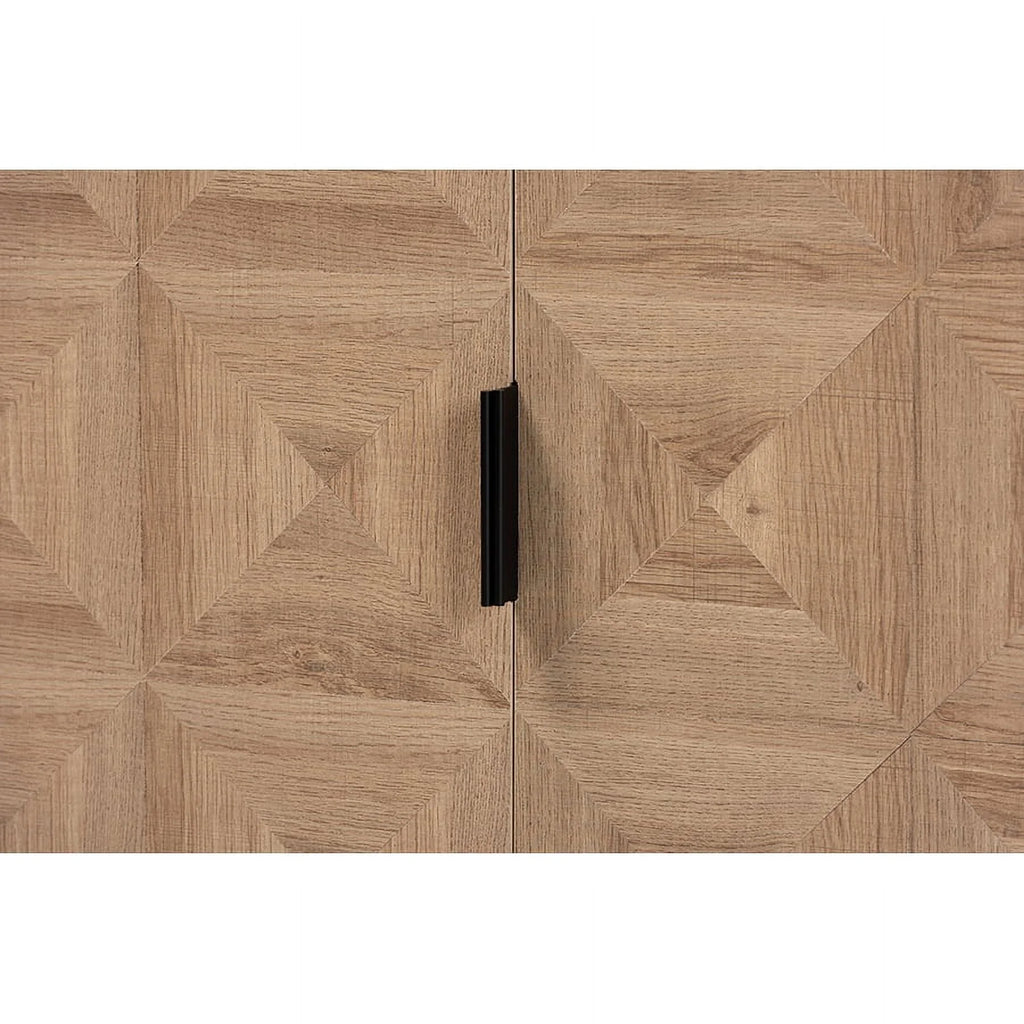 Natural Brown Wood and Black Metal 2-Door Storage Cabinet I220