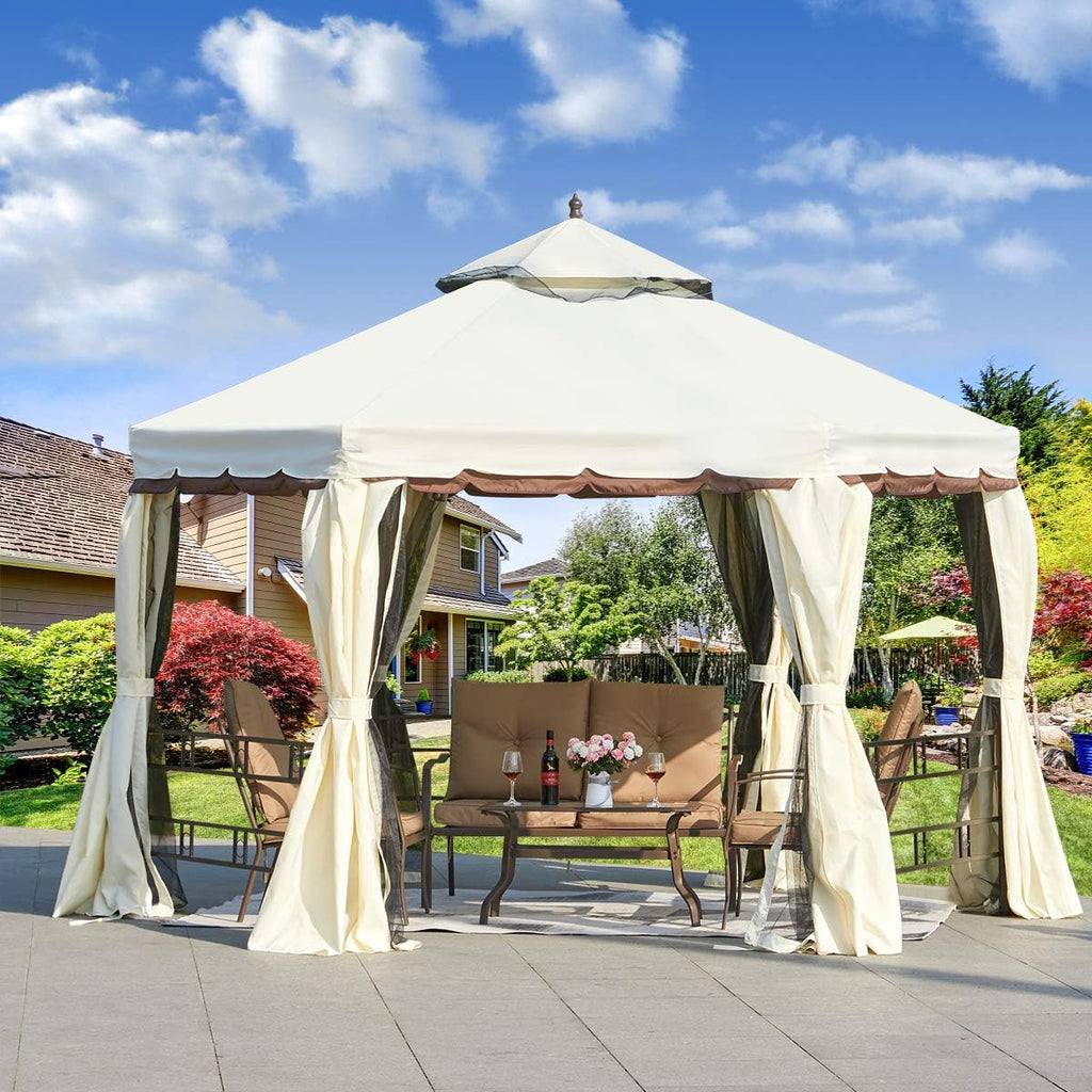 12’ x 12’ Outdoor Canopy Gazebo with Netting and Shade Curtains R8310