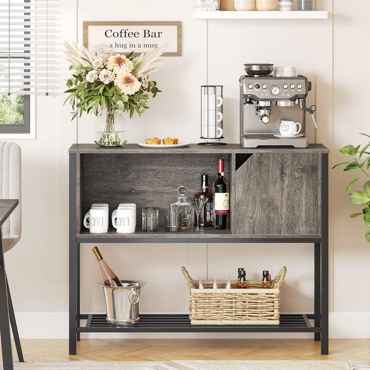 Gray Kitchen Sideboard with Adjustable Shelves P55919