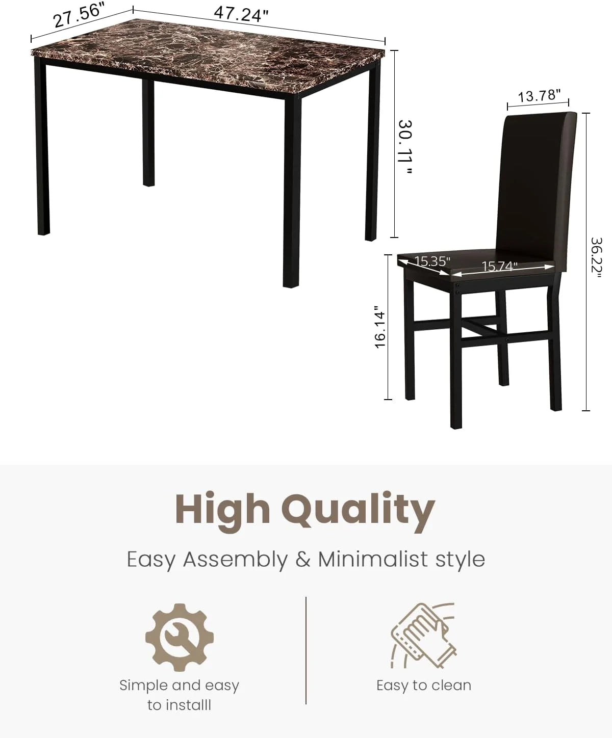 5-Piece Brown Kitchen Table Set with 4 Leather Upholstered Chairs G155424