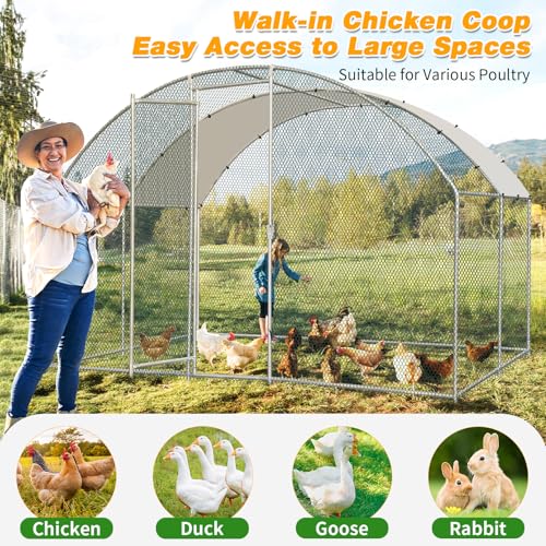 13×10FT Walk-in Galvanized Metal Chicken Coop with Waterproof Anti-UV Cover C50681