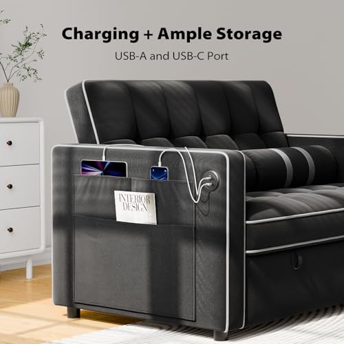 3 in 1 Convertible Sleeper Sofa Bed with USB Ports & Side Pockets U558794