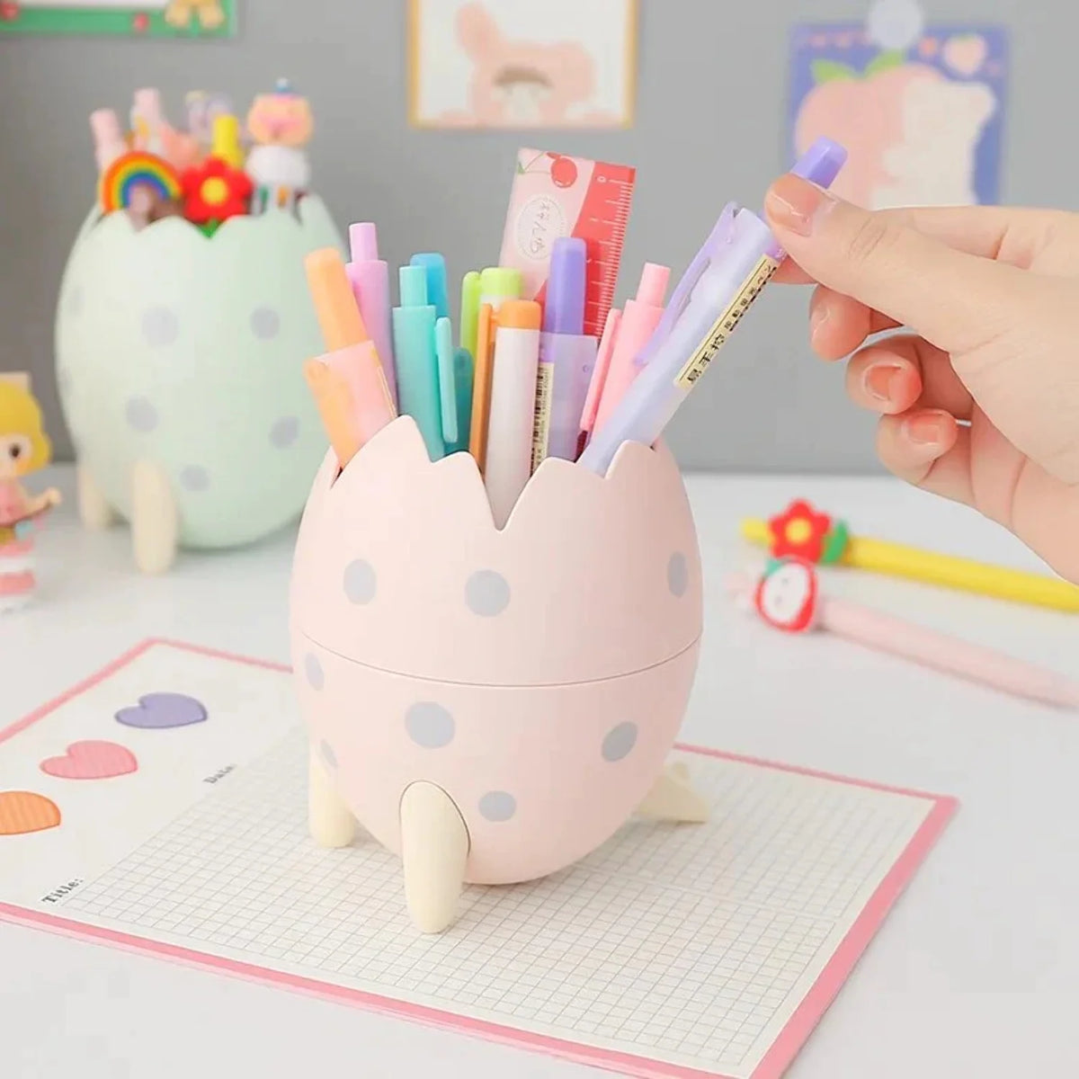 Kawaii Dinosaur Egg Pen Holder Large Capacity Desktop Stationery Storage Box G23028