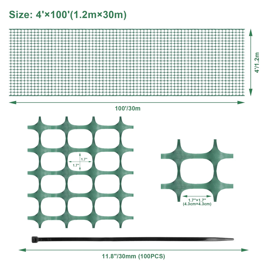 Green 4x100' Plastic Fencing Roll E3681