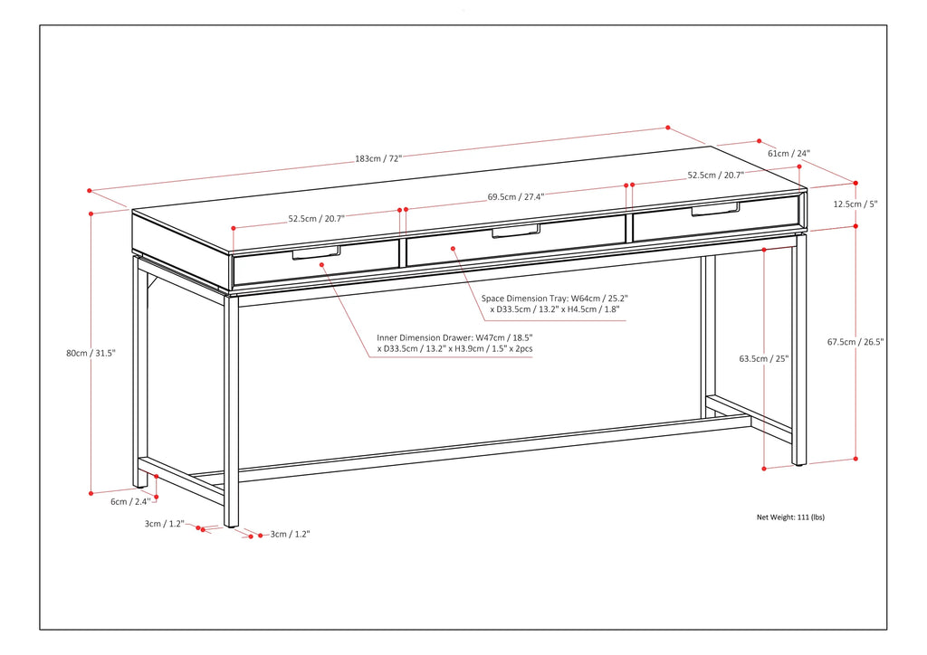 Solid Wood 72 in. W Desk with Keyboard Tray P873783