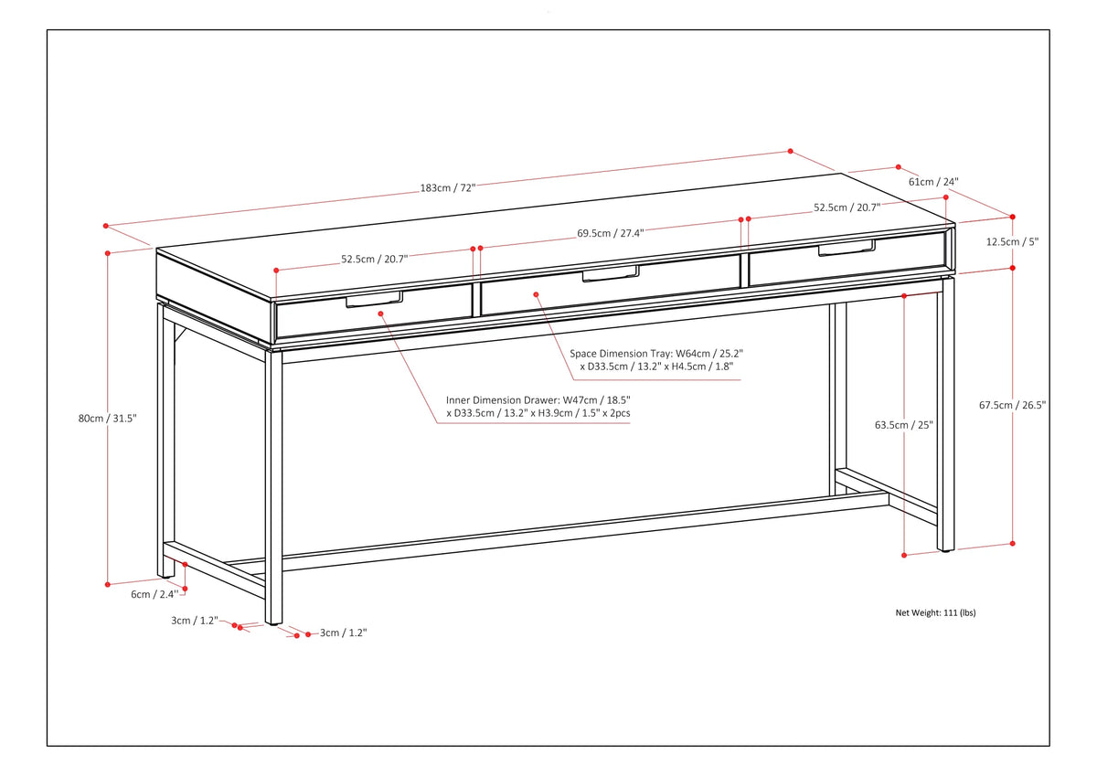 Solid Wood 72 in. W Desk with Keyboard Tray P873783