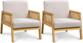 Ivory Boucle Fabric Accent Chair with Wood Armrest and Legs 2 pcs W192748