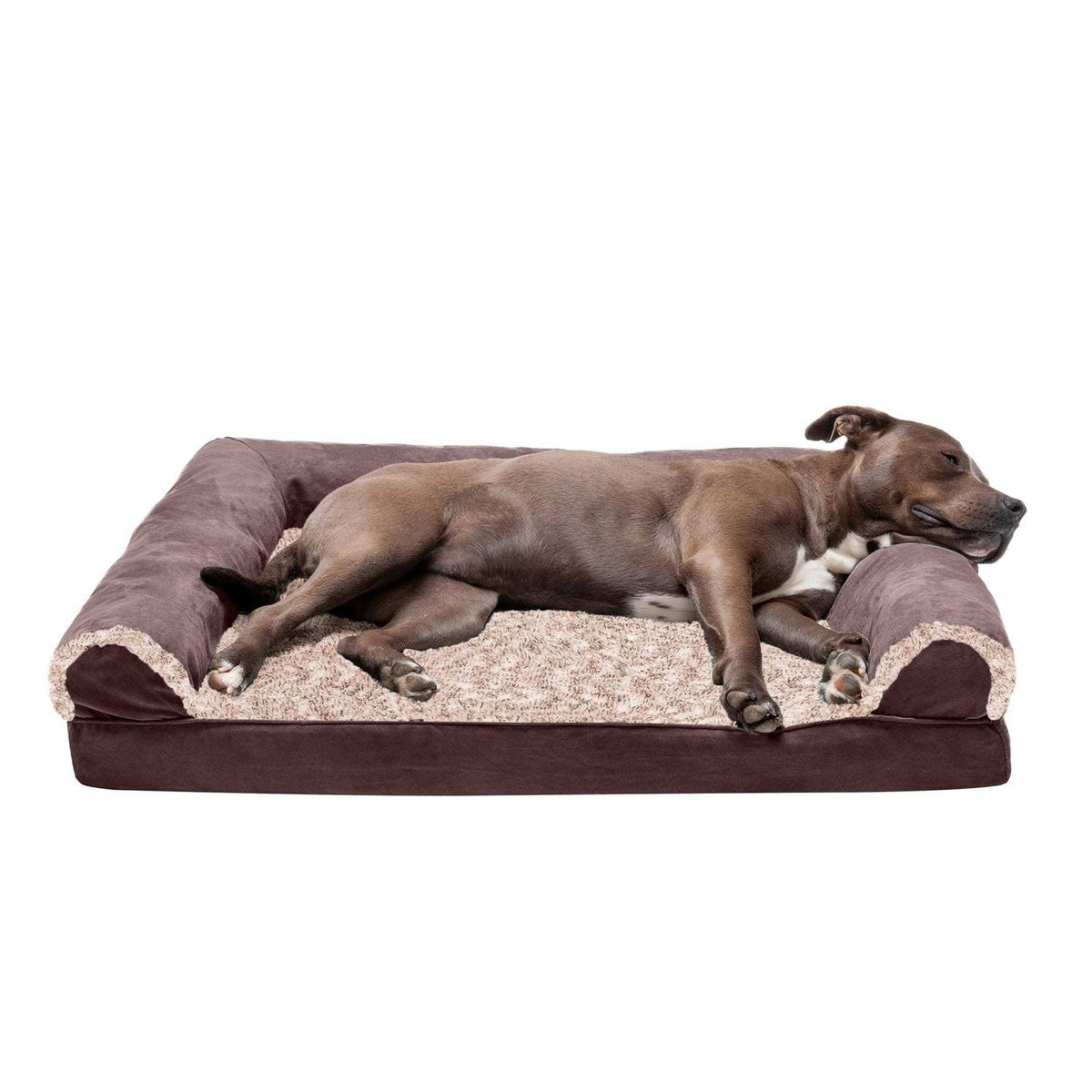 Two-Tone Faux Fur Suede Orthopedic Sofa Dog Bed X5109
