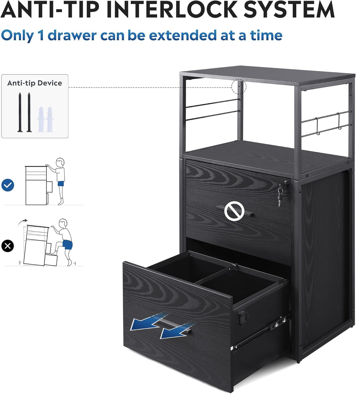 2 Drawer Black Lateral File Cabinet with Lock Q390