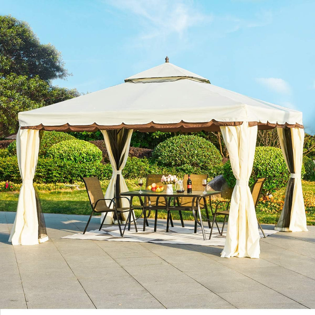 12’ x 12’ Outdoor Canopy Gazebo with Netting and Shade Curtains R8310