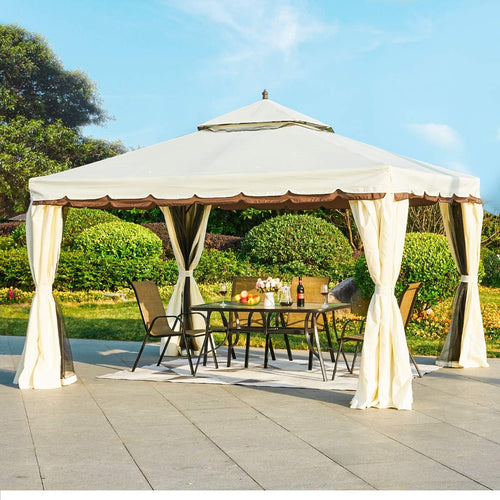 12’ x 12’ Outdoor Canopy Gazebo with Netting and Shade Curtains R8310