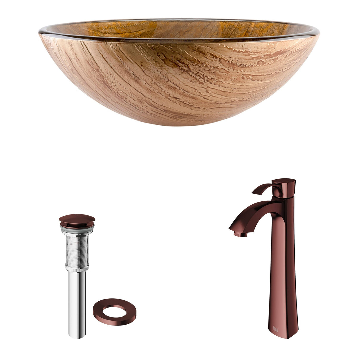 Glass Vessel Sink and Faucet Set Oil Rubbed Bronze V239188