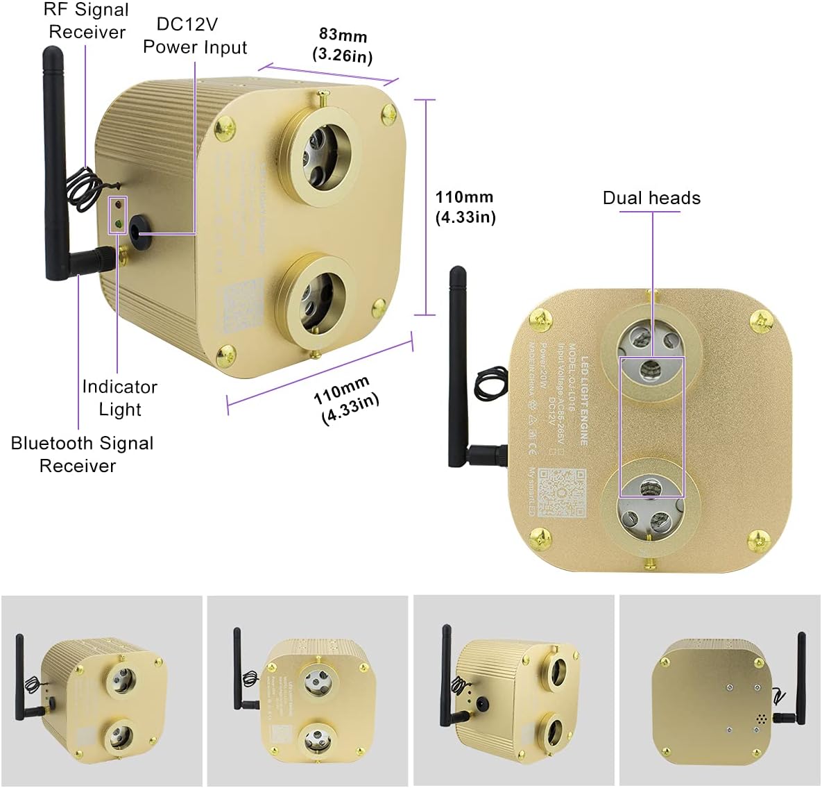 20W Dual-Head Fiber Optic Light with Music Activated RGBW Control H640