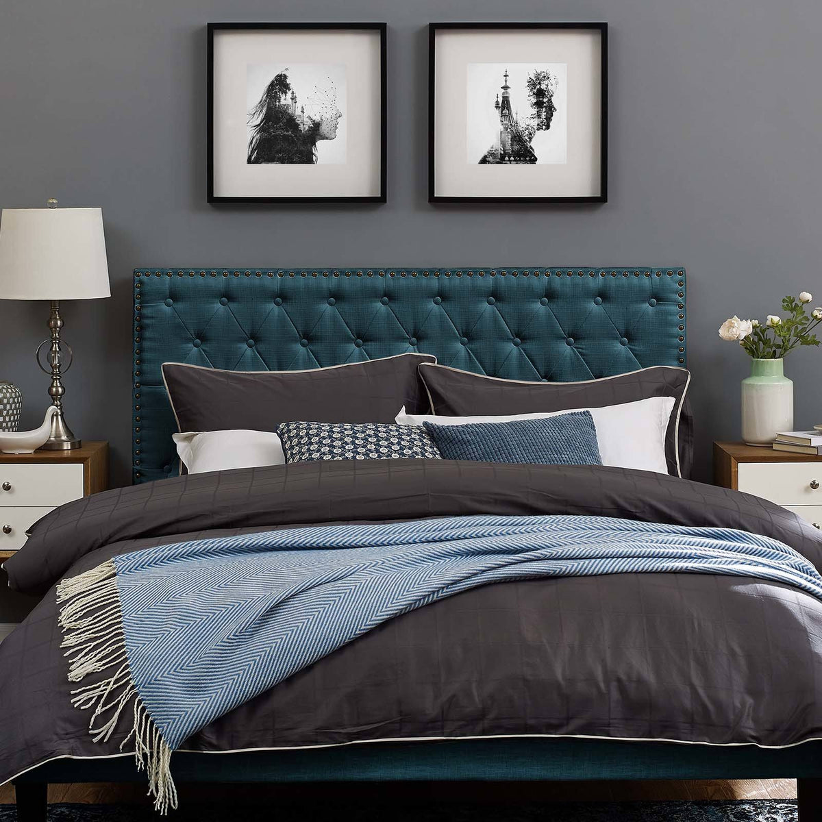 King and California King Upholstered Linen Fabric Headboard Z632