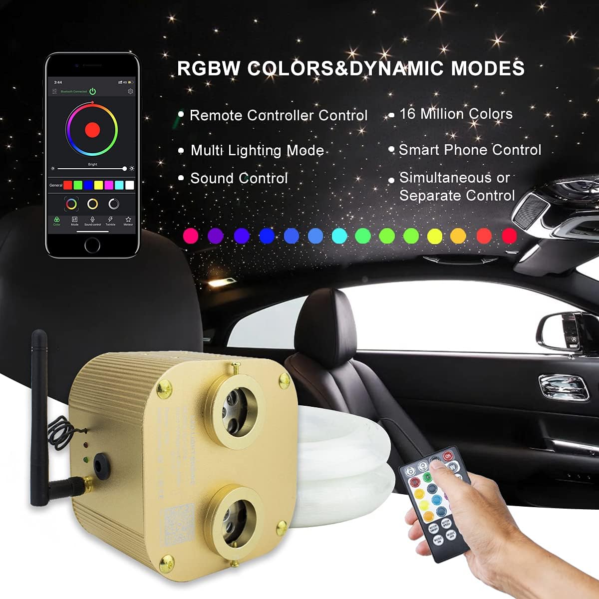 20W Dual-Head Fiber Optic Light with Music Activated RGBW Control H640