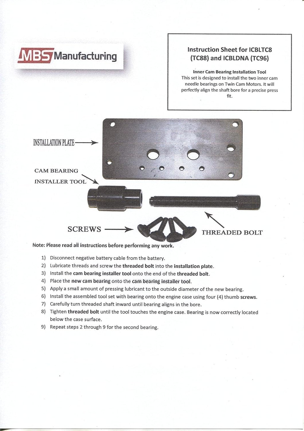 Twin Cam Inner Cam Bearing Installer and Puller Set U6685