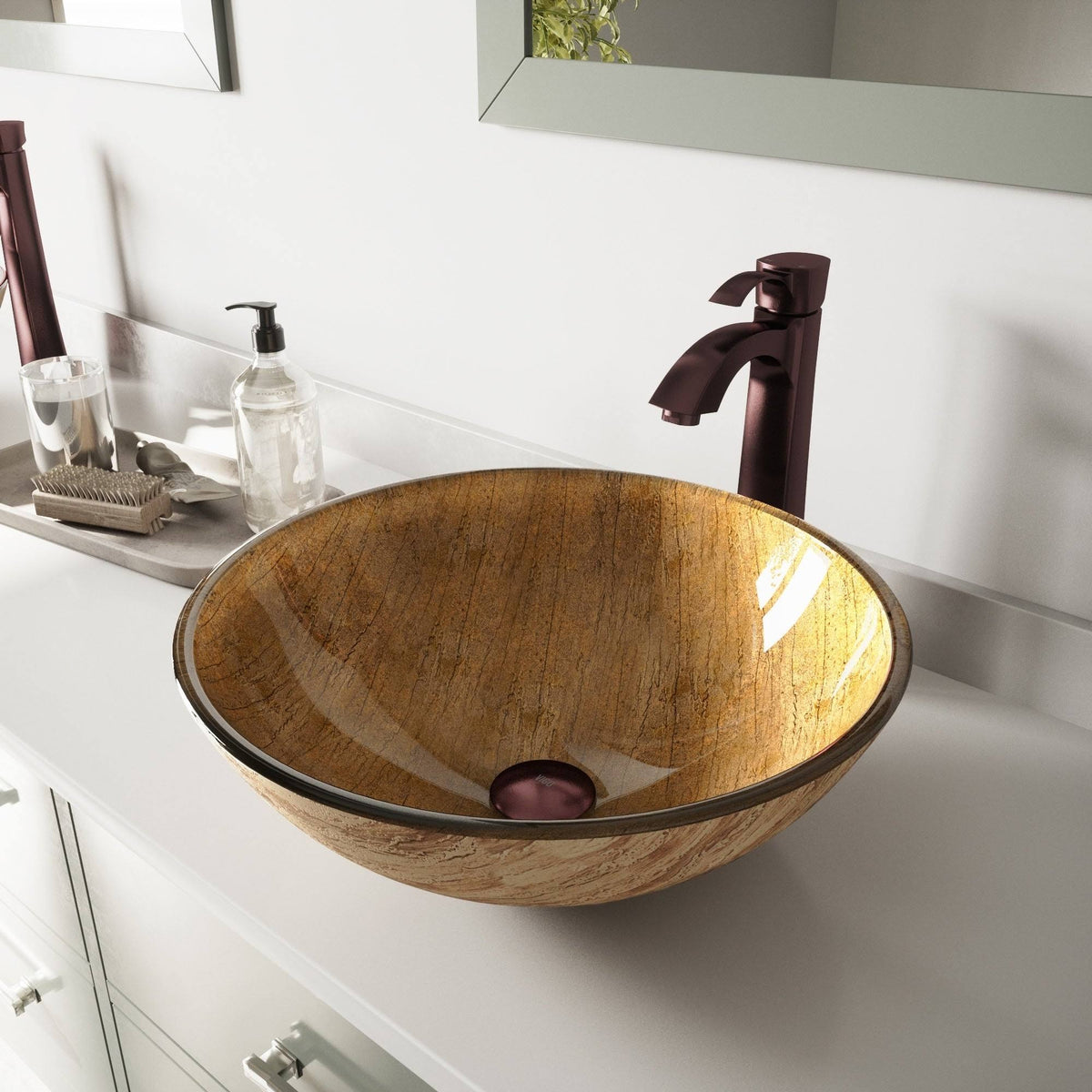 Glass Vessel Sink and Faucet Set Oil Rubbed Bronze V239188