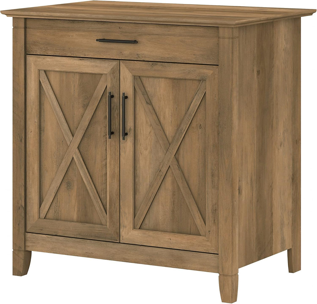 Pure White and Shiplap Gray Secretary Desk with Keyboard Tray and Storage Cabinet B91109