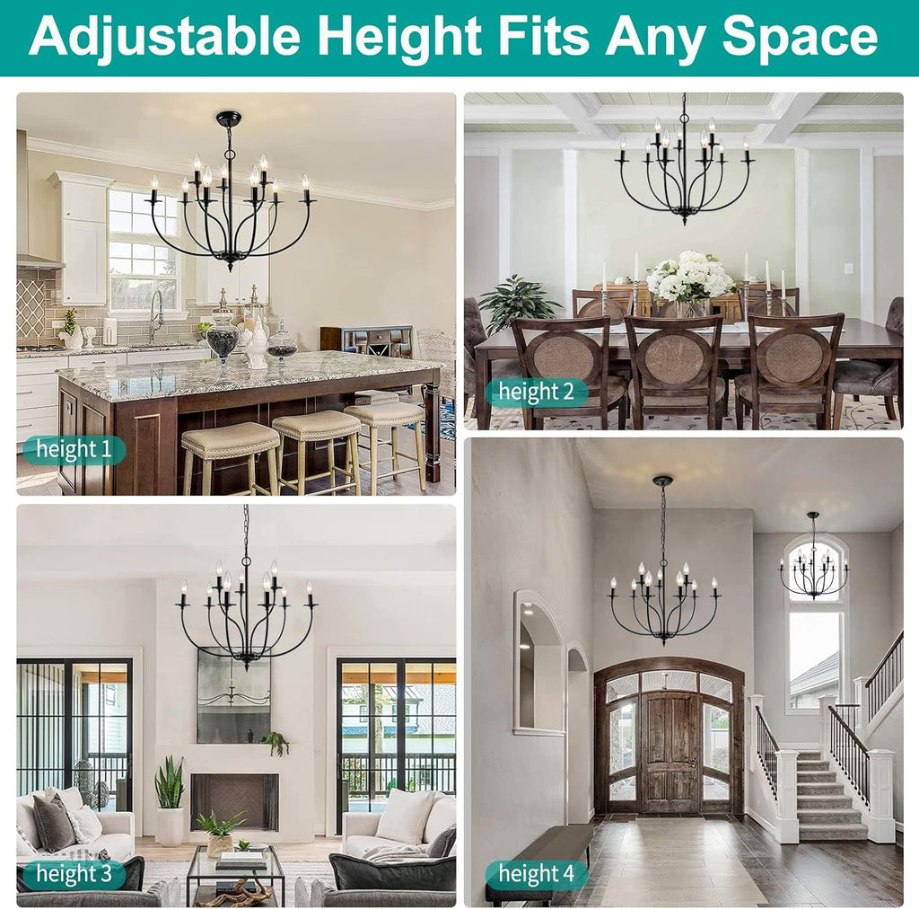 Black 9 Light 2-Tier Iron Chandelier L25155