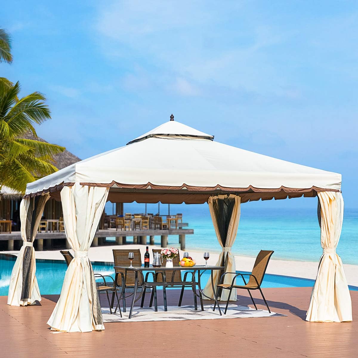 12’ x 12’ Outdoor Canopy Gazebo with Netting and Shade Curtains R8310