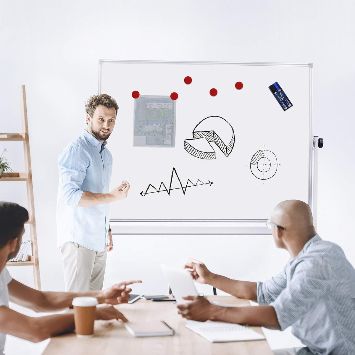 48x36 Height Adjustable Double Sided Magnetic Whiteboard with Stand Z4885
