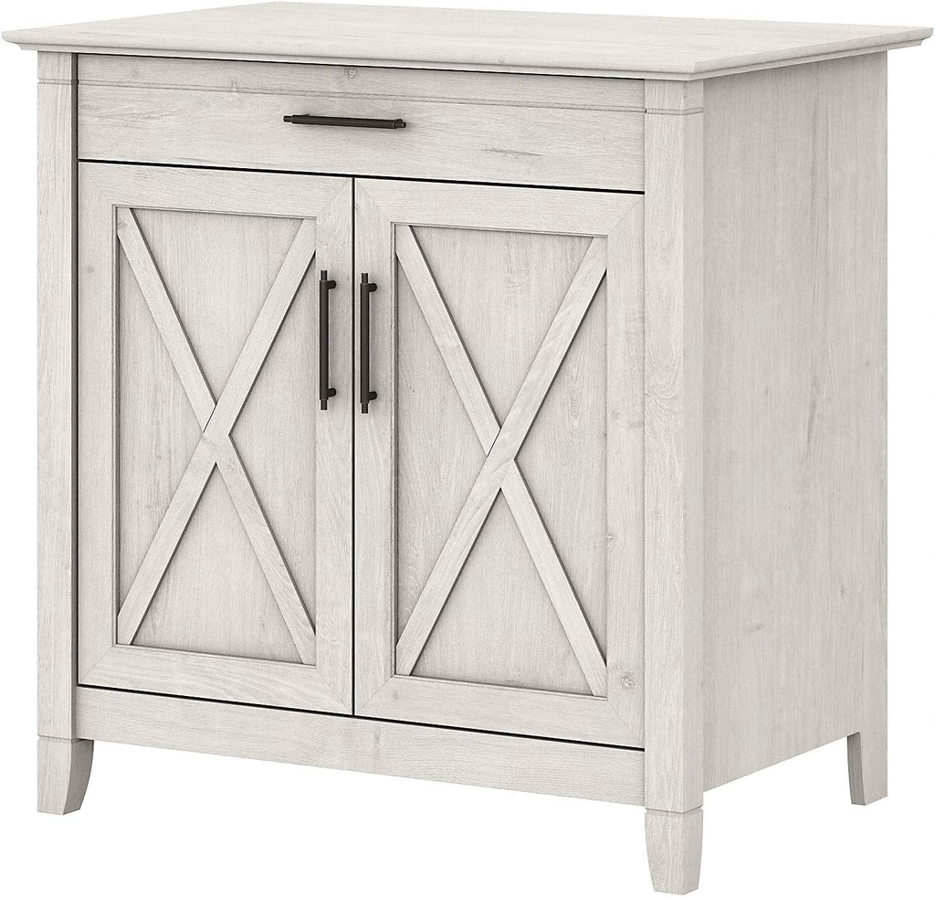 Pure White and Shiplap Gray Secretary Desk with Keyboard Tray and Storage Cabinet B91109