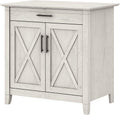 Pure White and Shiplap Gray Secretary Desk with Keyboard Tray and Storage Cabinet B91109