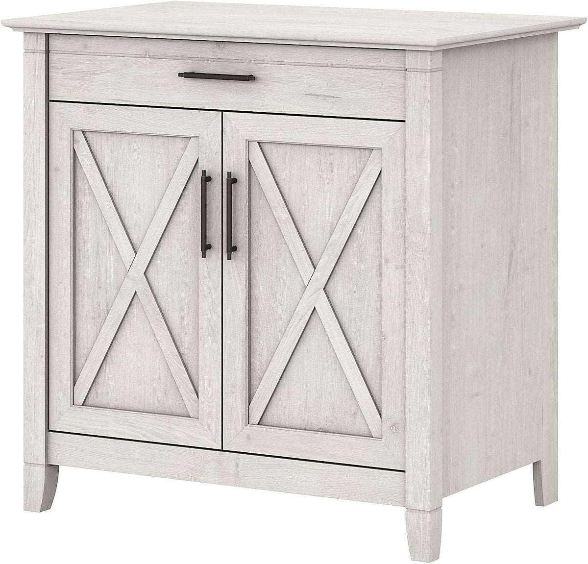 Pure White and Shiplap Gray Secretary Desk with Keyboard Tray and Storage Cabinet B91109