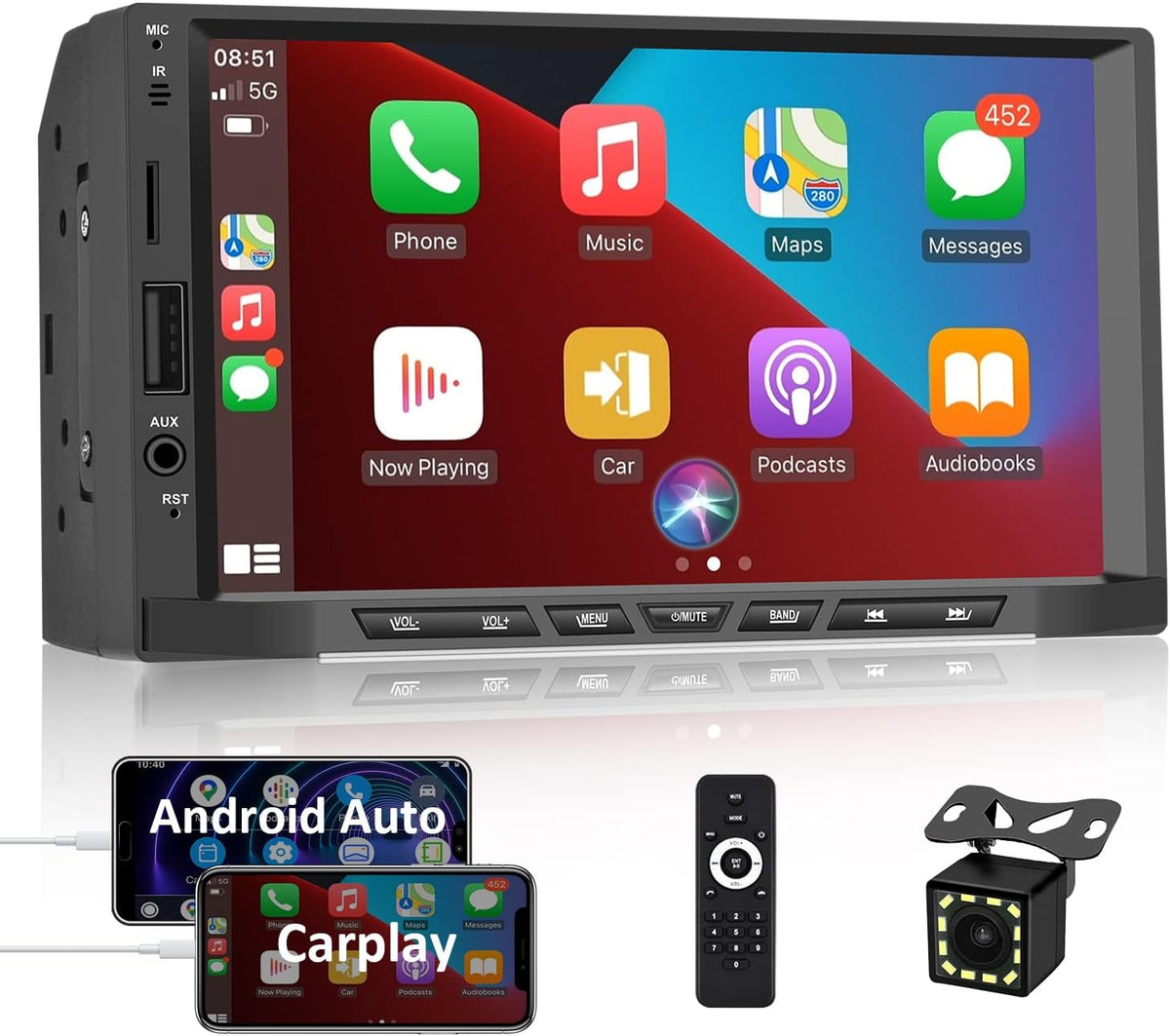 Double Din 7 Inch Touch Screen Car Stereo with Backup Camera G43687
