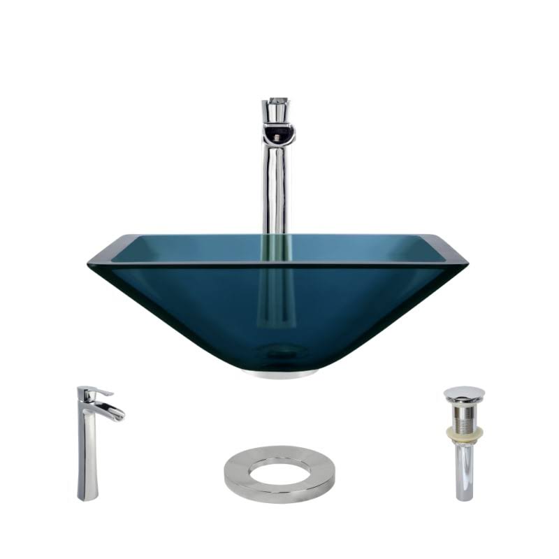 Glass Vessel Bathroom Sink with Vessel Faucet H4744