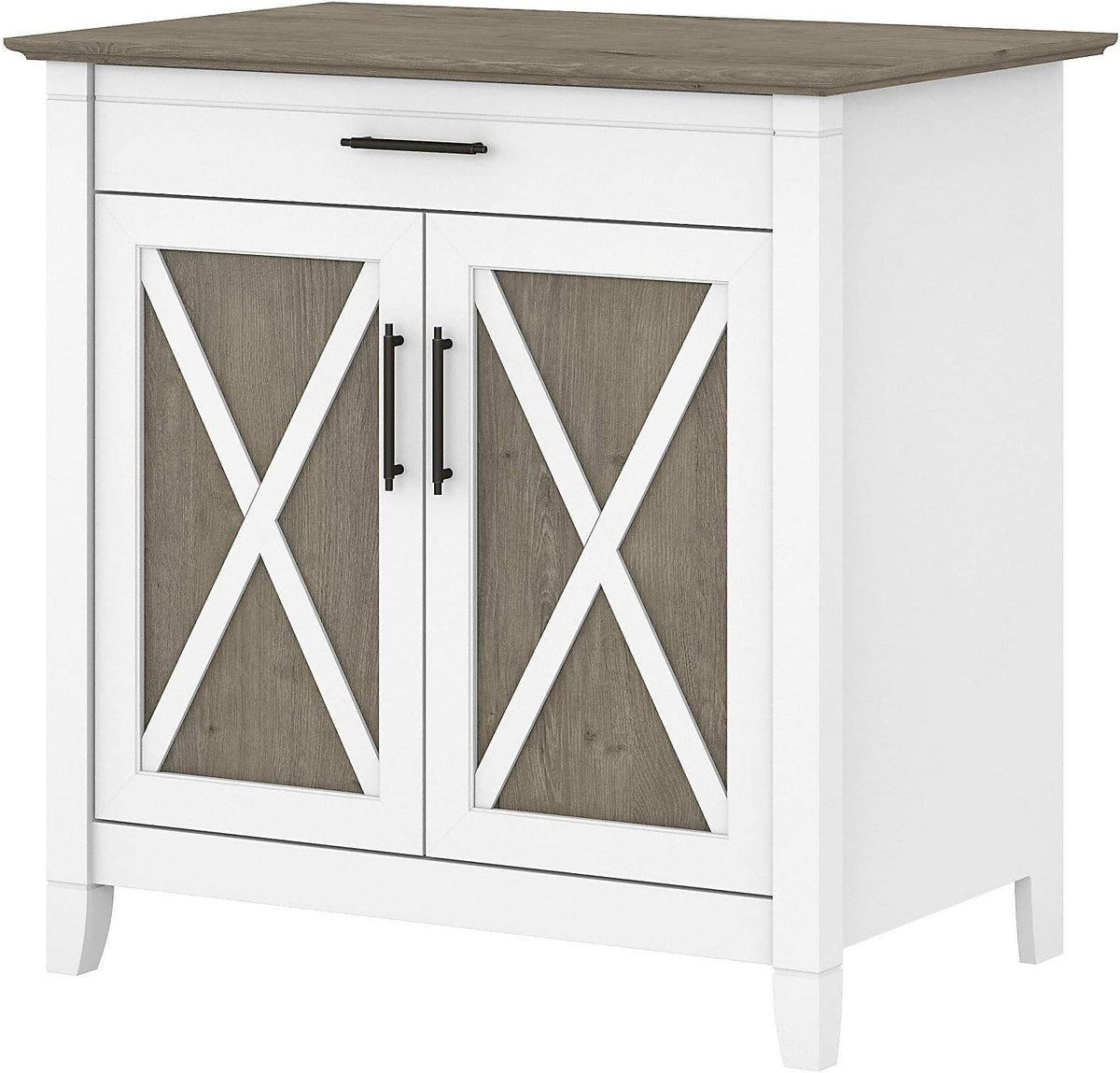 Pure White and Shiplap Gray Secretary Desk with Keyboard Tray and Storage Cabinet B91109