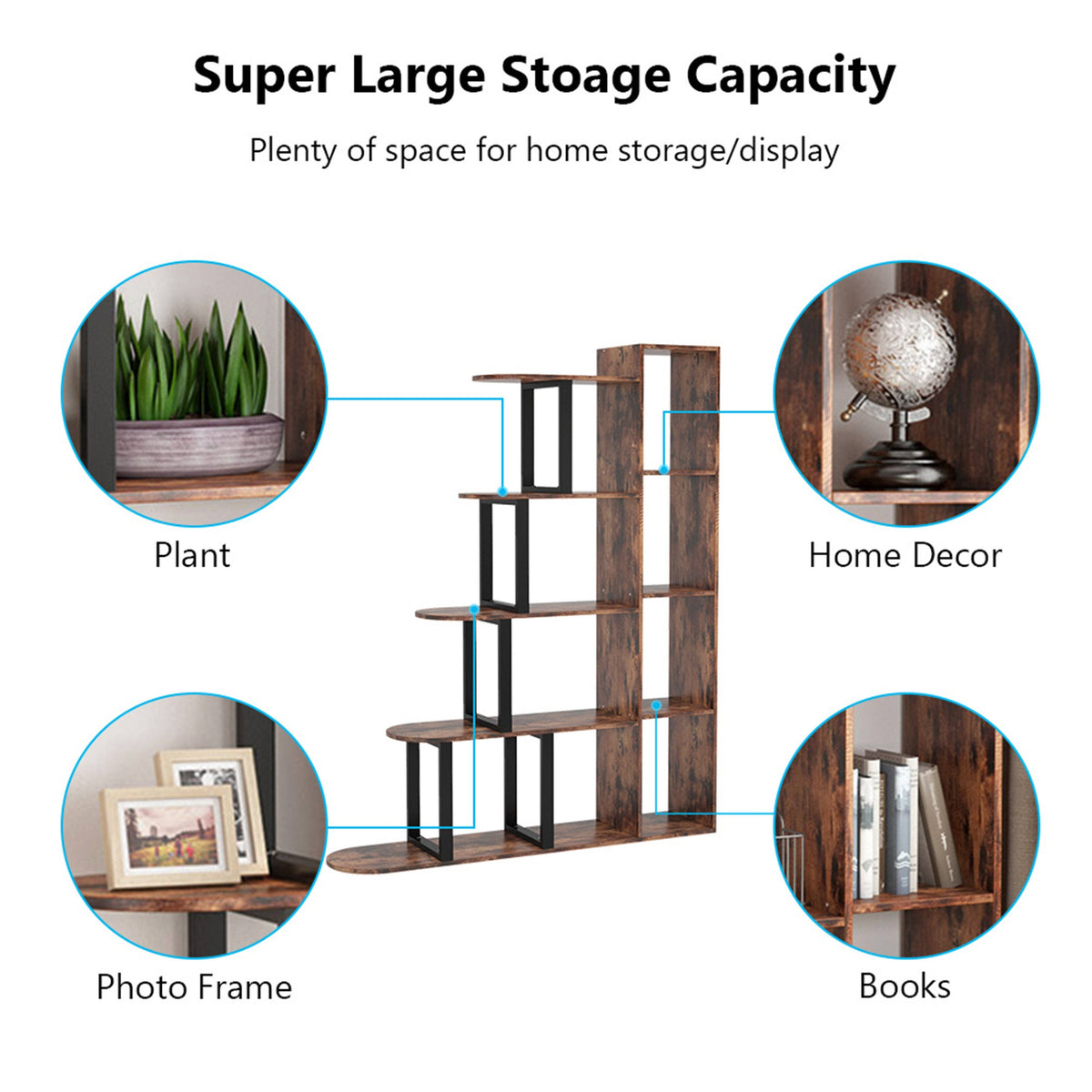 5-Tier Brown Black Bookcase R34199
