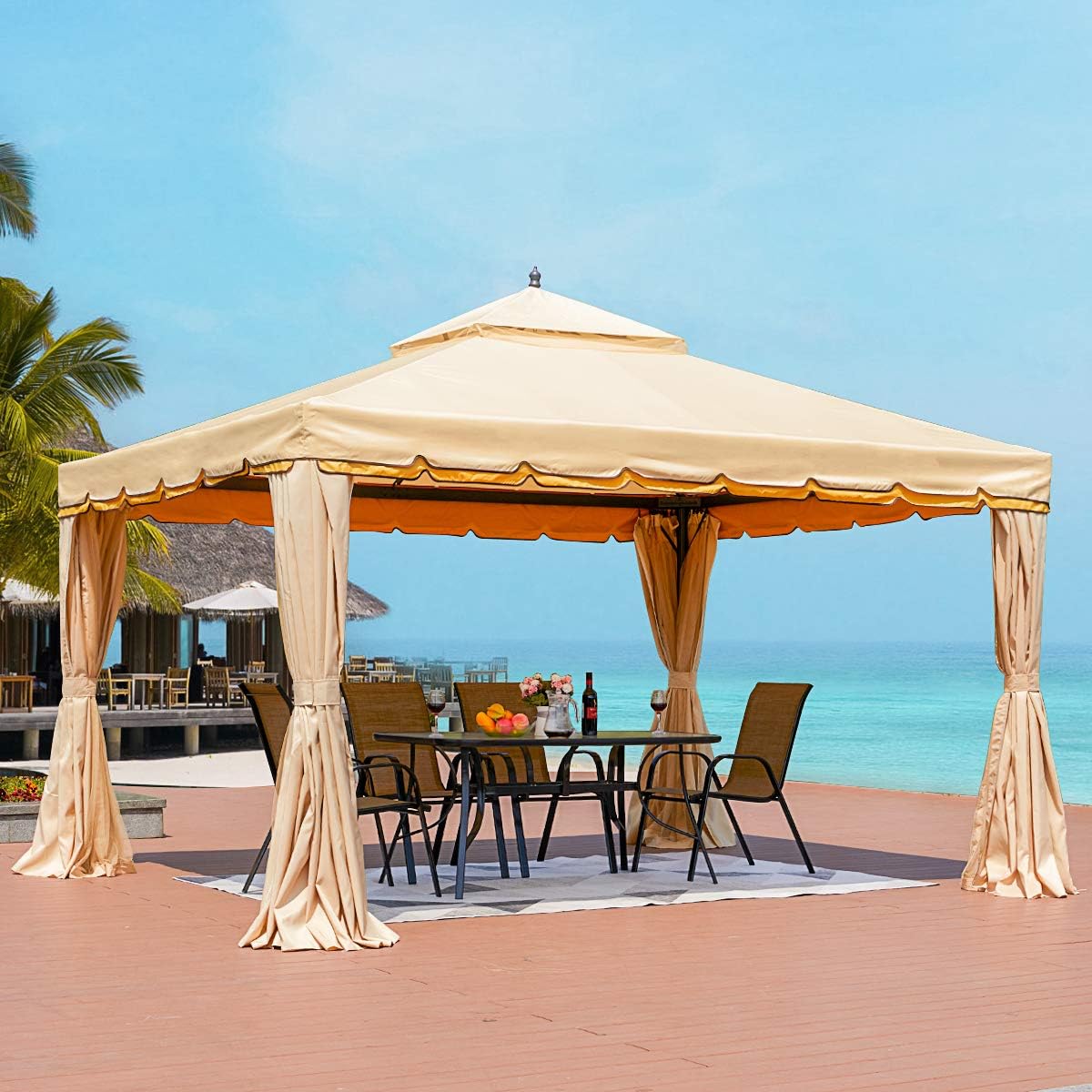 12’ x 12’ Outdoor Canopy Gazebo with Netting and Shade Curtains R8310