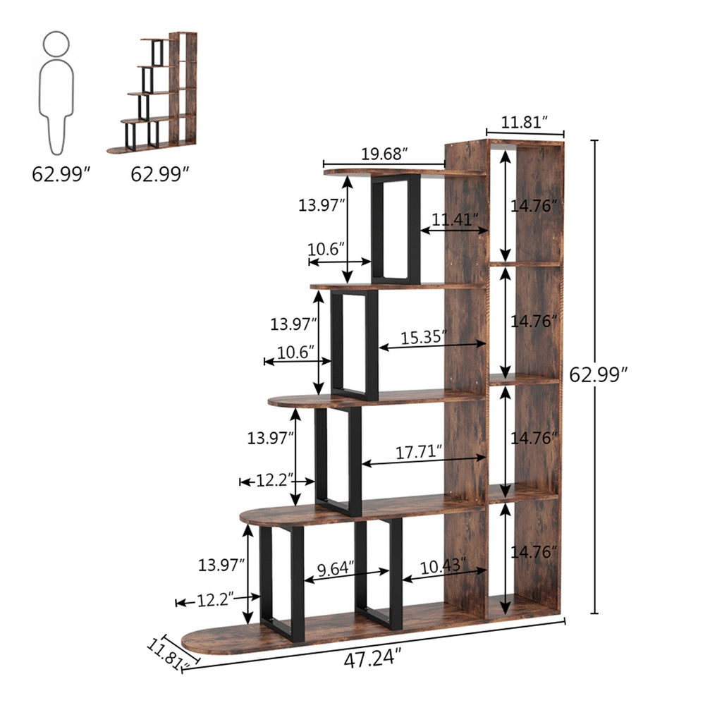 5-Tier Brown Black Bookcase R34199